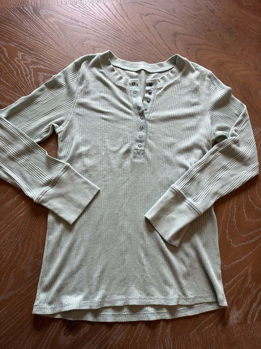 Aerie Waffle Long Sleeve Henley T-Shirt Light Green Large